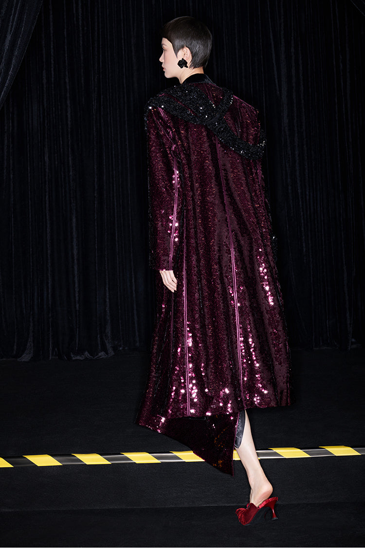 M essential Mackay designer beaded belt wide-shoulder sequins coat skirt set- Rae.