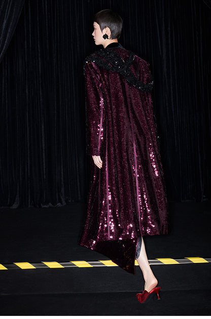 M essential Mackay designer beaded belt wide-shoulder sequins coat skirt set- Rae.