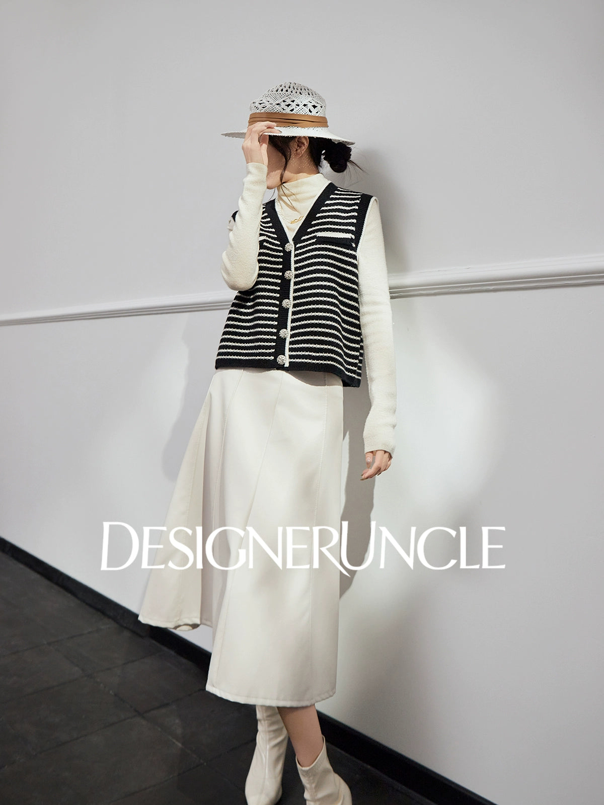 DGU| Striped knitted pullover vest small fragrance light luxury vintage design jacket - Kyle.