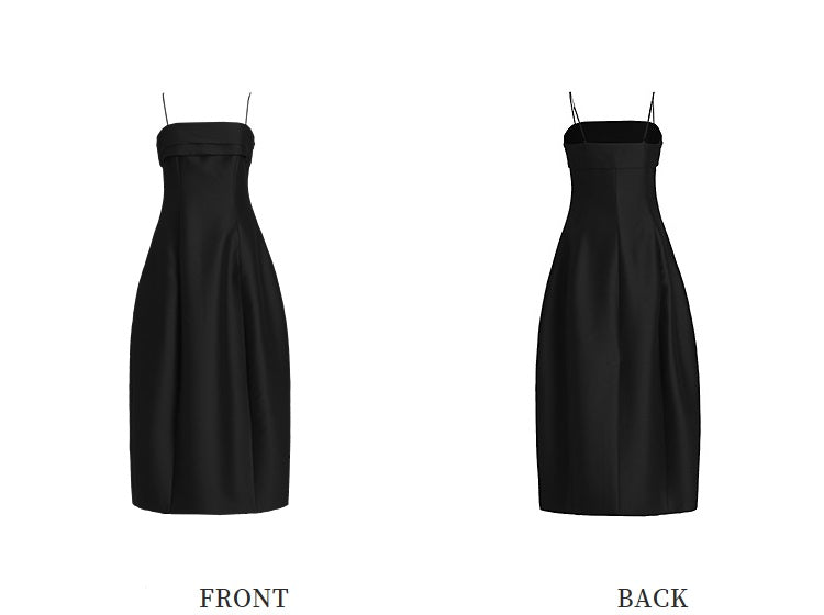ZHUCHONGYUN cocoon-shaped waist-cinching black slip dress -CALEB.