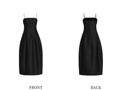ZHUCHONGYUN cocoon-shaped waist-cinching black slip dress -CALEB.