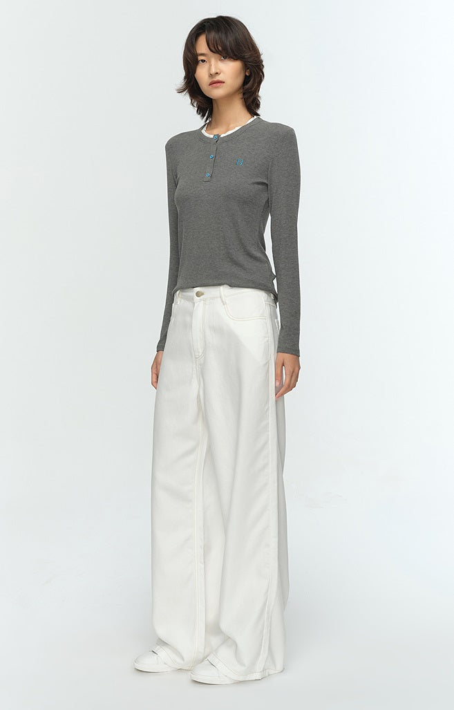 COMME MOI Lu Yan designer new women's Henry collar wool base T-shirt - PRIDE.