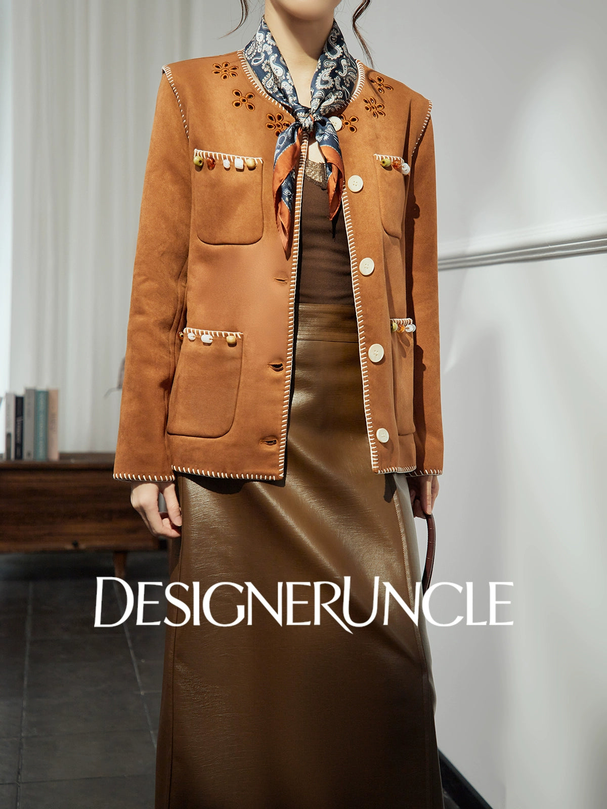 DGU "Ink Rhyme" brown jacket new retro loose commuter slimming high-end top - Emery.