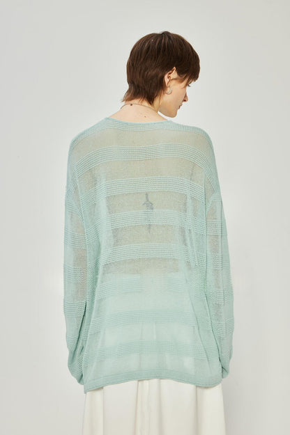 PIAOIN Striped Knitwear Women's Long Staple Cotton Crew Neck T-Shirt-NATALIA.