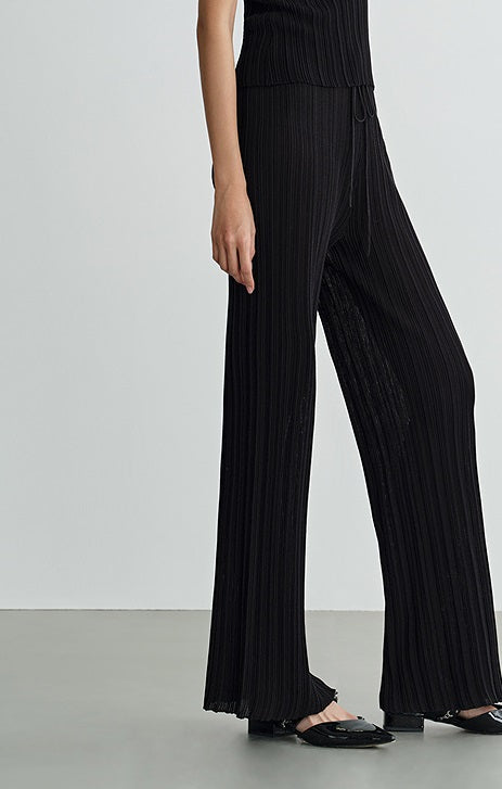 COMME MOI Lv Yan designer summer women's black thin texture knitted straight pants - AYLA.