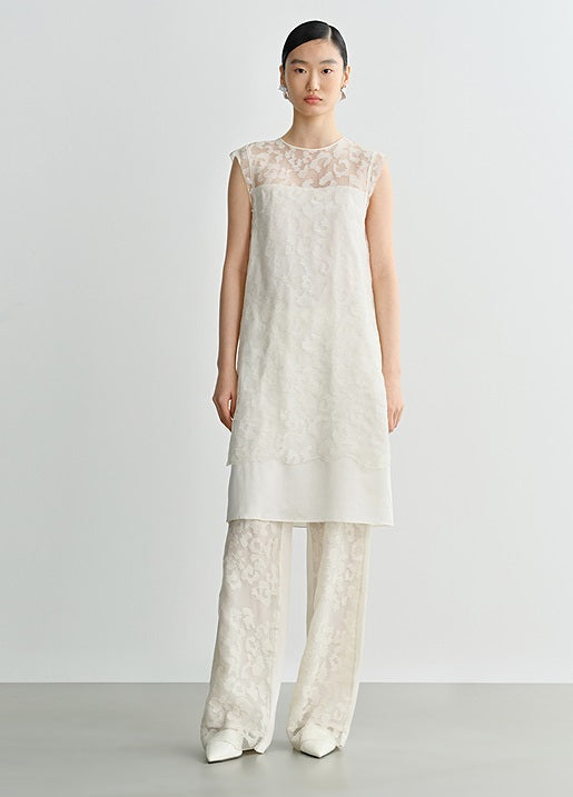 COMME MOI white silk embroidered midi dress - ISREAL.
