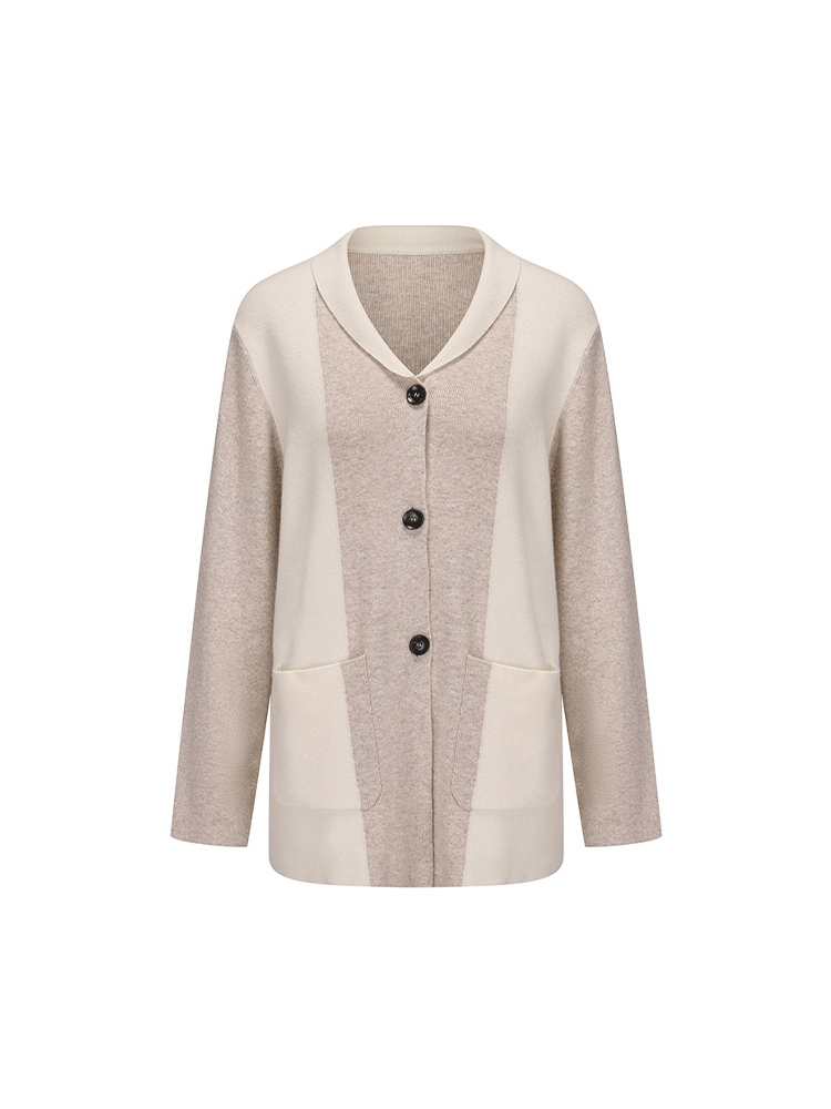 ATELIER MISS LU Geometric Contrast Cashmere and Wool-blend Cardigan -Poppy