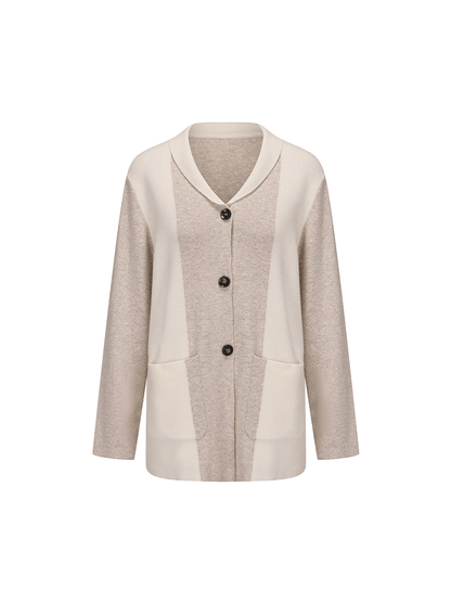 ATELIER MISS LU Geometric Contrast Cashmere and Wool-blend Cardigan -Poppy