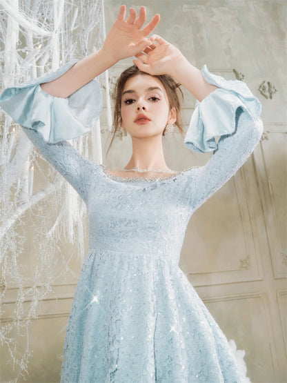 Wardrobes By Chen Elegant Blue jeweled neck Neck lace Dress - Nina