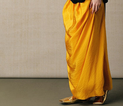 ZHUCHONGYUN yellow asymmetrical pleats slim skirt-CUD.