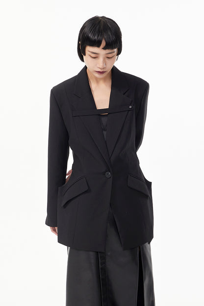 TINYIN  waist silhouette blazer women's one-button mid-length green black-CHI