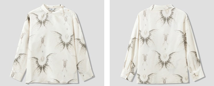 COMME MOI  summer women's lapel silk print shirt top - MASTER.
