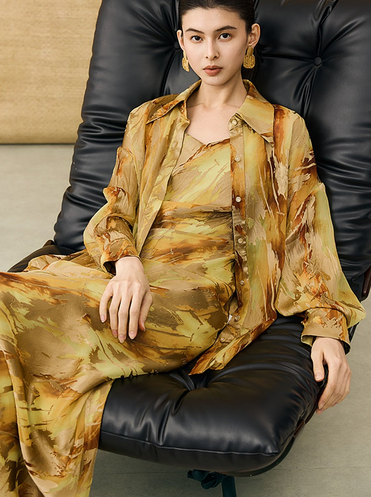 HECO Chinese style devored flower suspender dress - SKY.