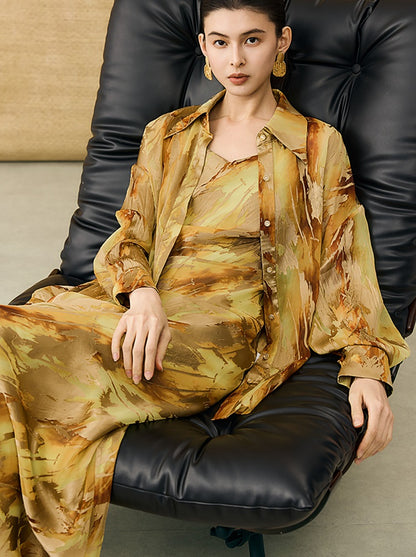 HECO Chinese style devored flower suspender dress - SKY.