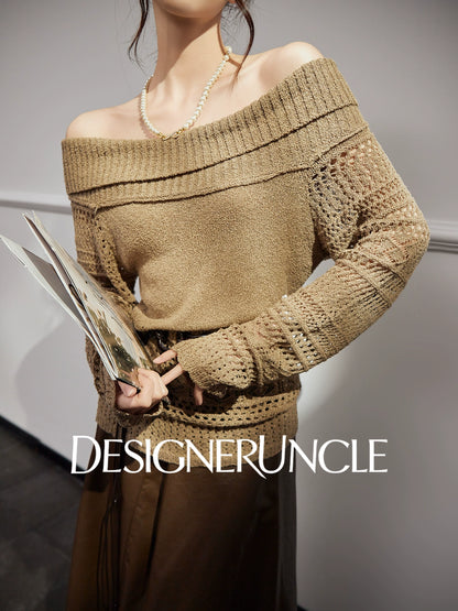 DGU "Oak Autumn" knitted new cut-out long-sleeved versatile pullover top - Emery.