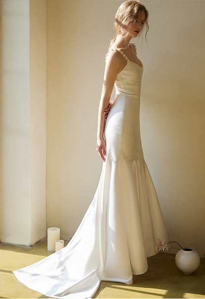 GOUDIN White Satin Engagement Evening Dress-IILONA.