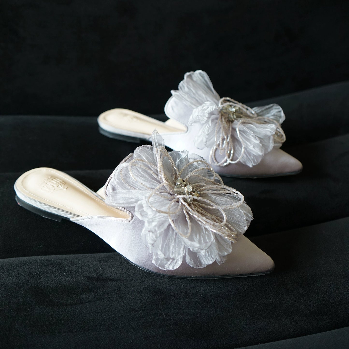 B-FEI flat pearl flower mules-MIYA.