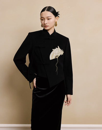 HECO Camellia Embroidered Tweed Short Jacket - crow.