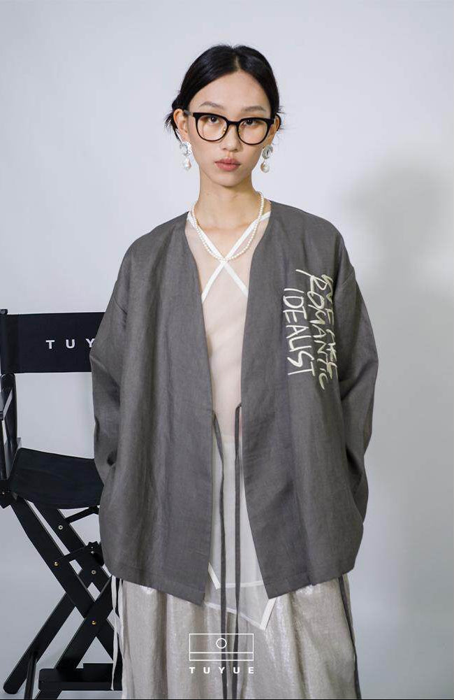 TUYUE Linen embroidered lace-up long sleeve jacket- JUNG.