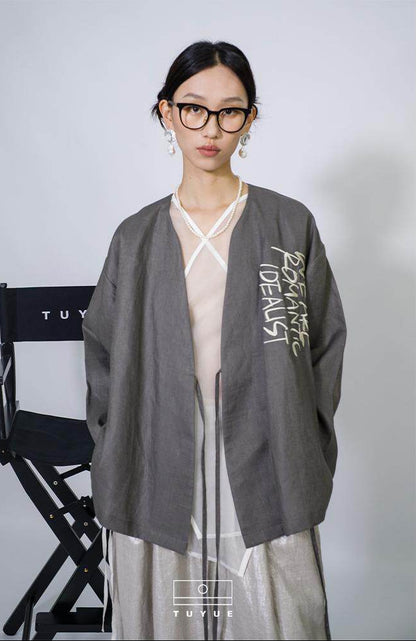 TUYUE Linen embroidered lace-up long sleeve jacket- JUNG.