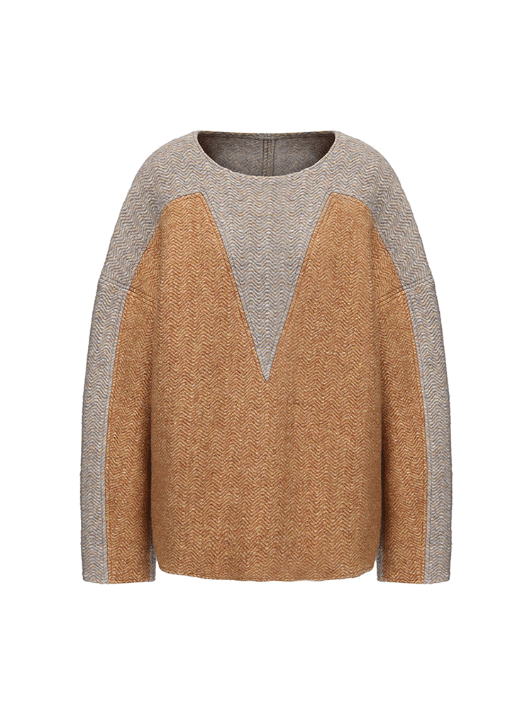 ATELIER MISS LU Love Geometric Fun Contrasting Sheep Wool Sweater - NESS.