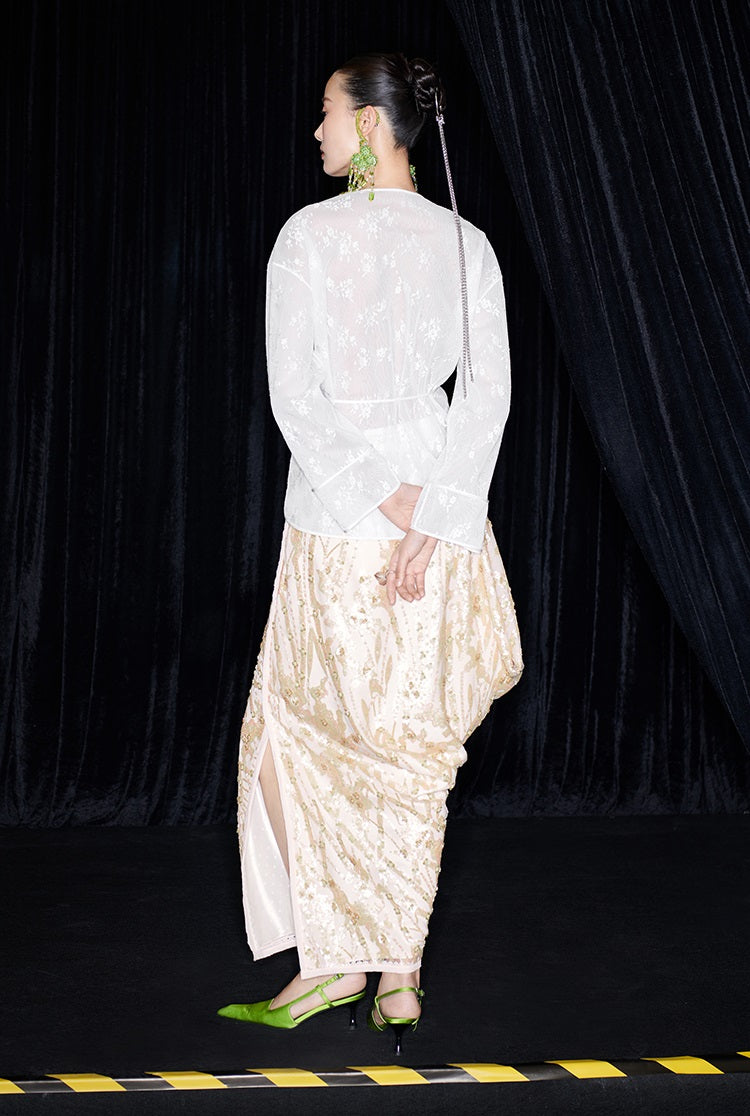 M essential Ma Kai designer Jinghui embroidered fabric upright structure long skirt - WINDA.