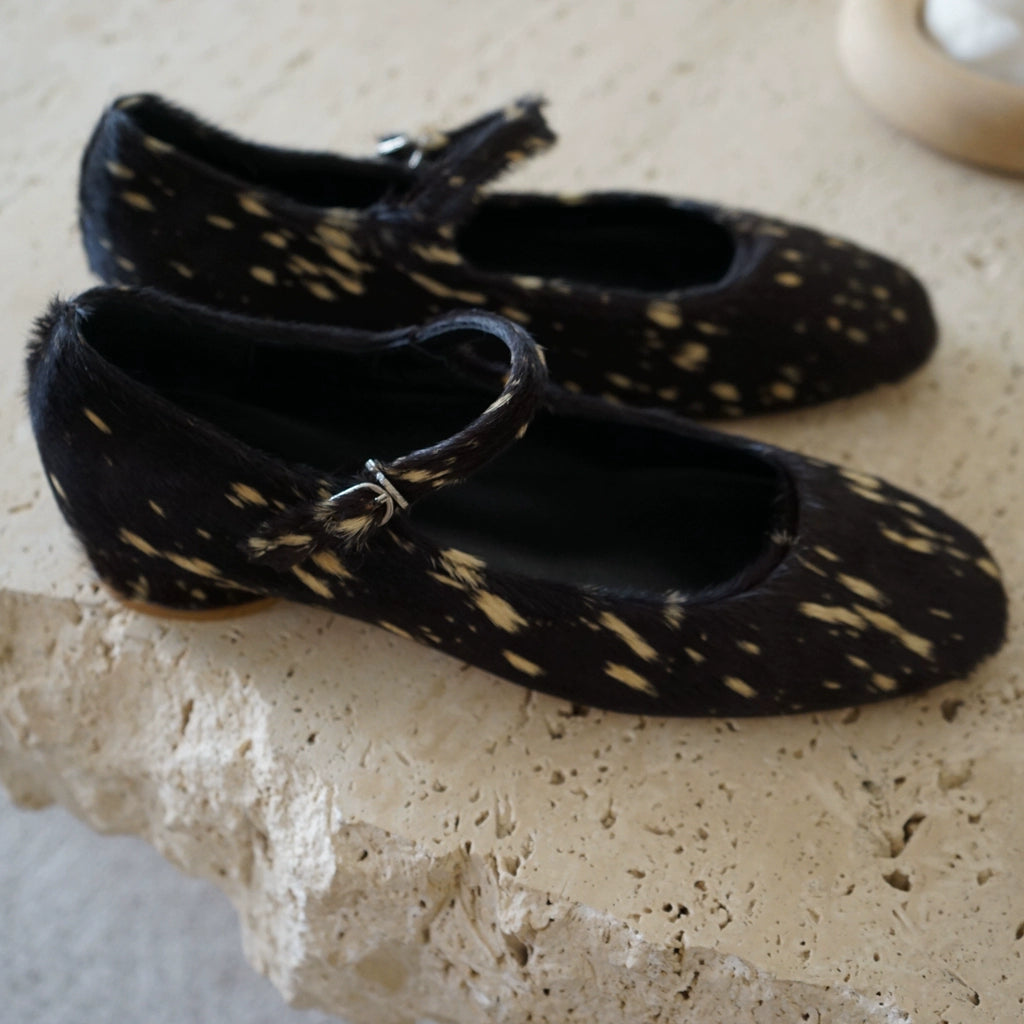 B-FEI black leather sole flat shoes-BING.