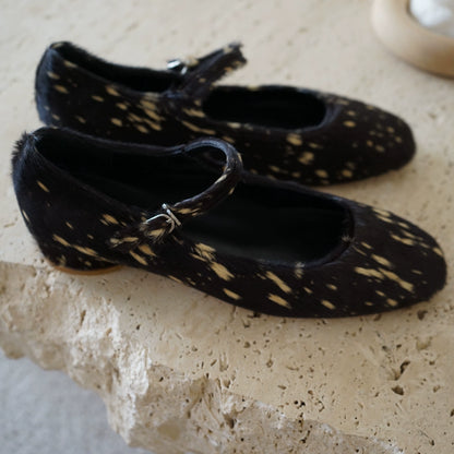 B-FEI black leather sole flat shoes-BING.