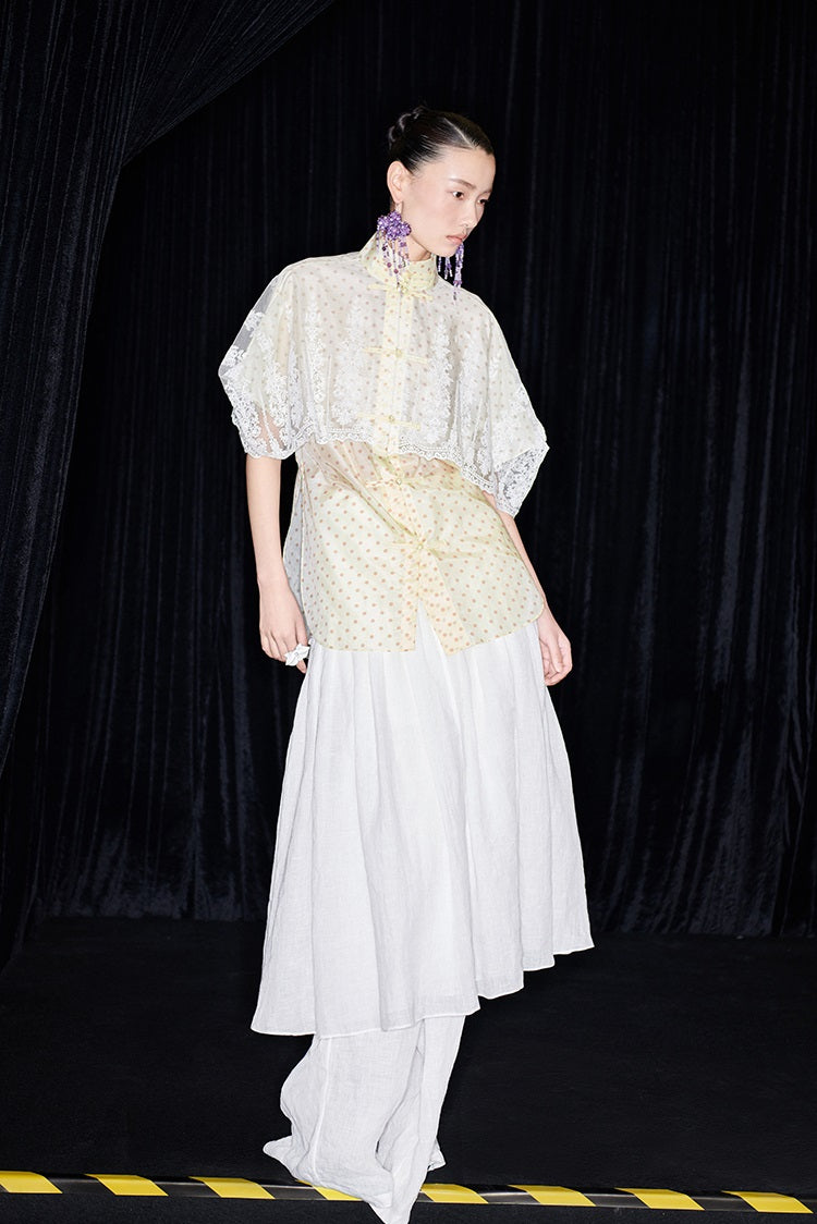 M essential Mackay designer polka dot silk cotton Chinese short-sleeved shirt - SILVER.