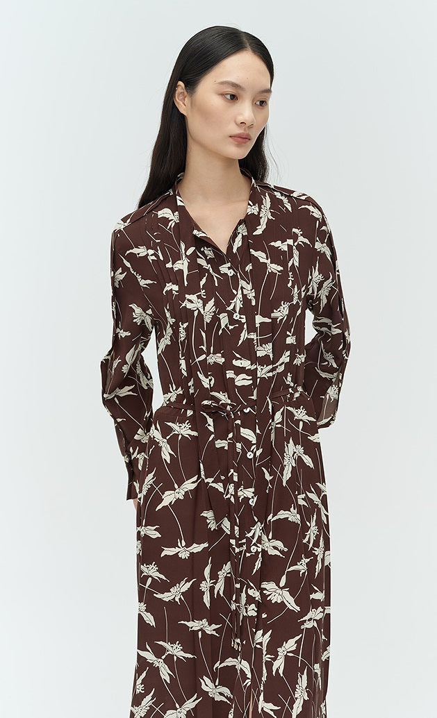 COMME MOI Lu Yan designer's new women's printed pleated silk streamer dress - LUCKY.