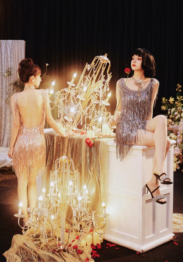 DOLLY Luxury U-Neck Star Light Tassel Sleeveless Backless Short Party Dress-PHEOBE