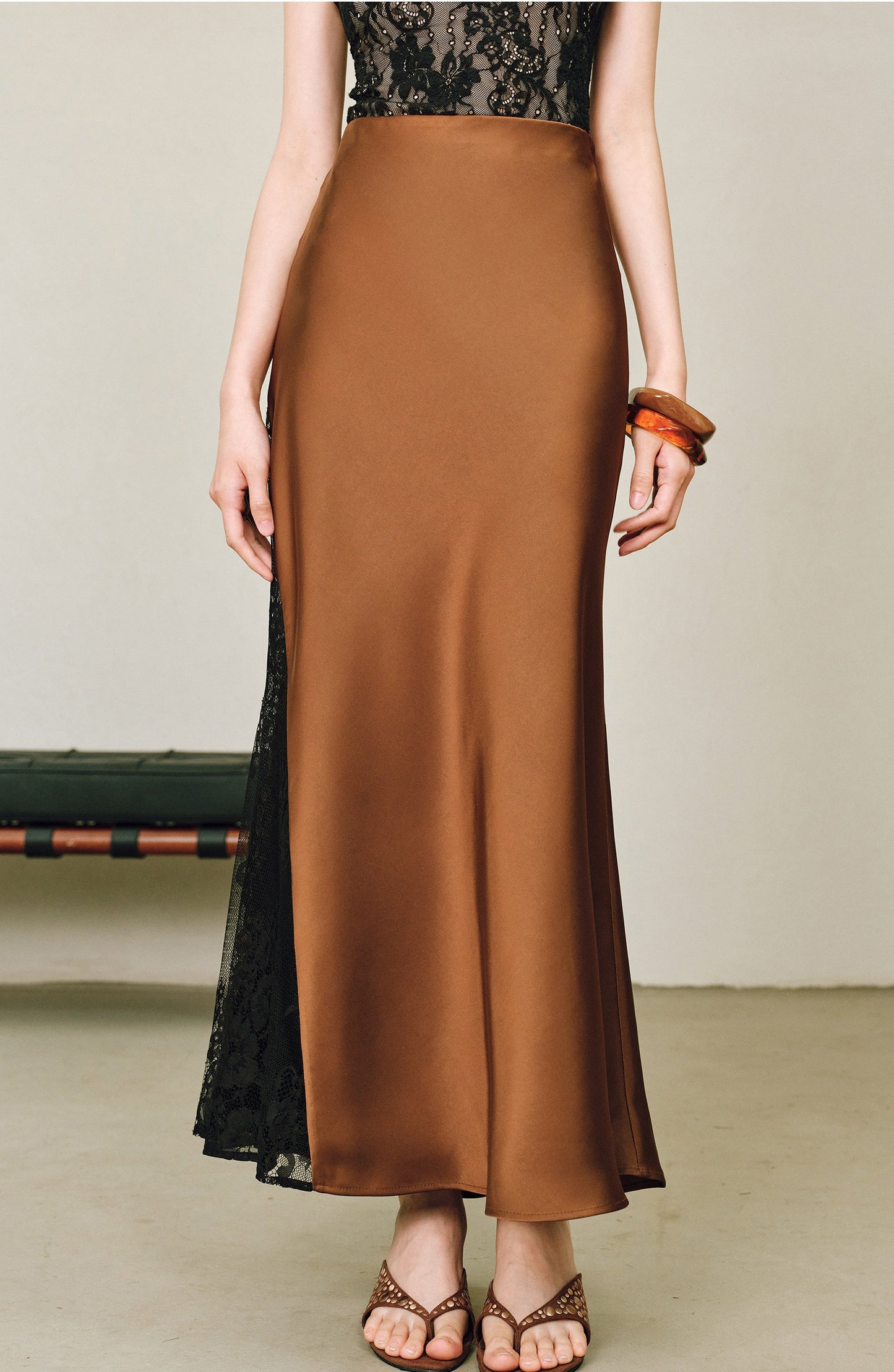 WANGXO | Double-Faced Satin Panel Skirt-SENA