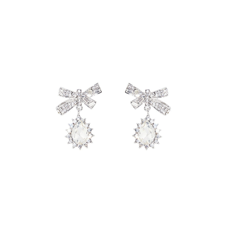 Wardrobes by Chen Classic Gold Water Drop Diamond Bow Stud Earrings-Phoebe