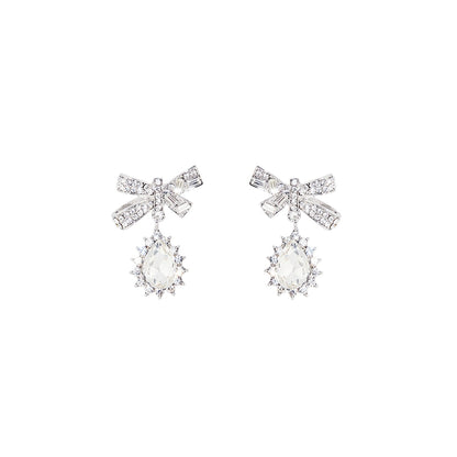 Wardrobes by Chen Classic Gold Water Drop Diamond Bow Stud Earrings-Phoebe