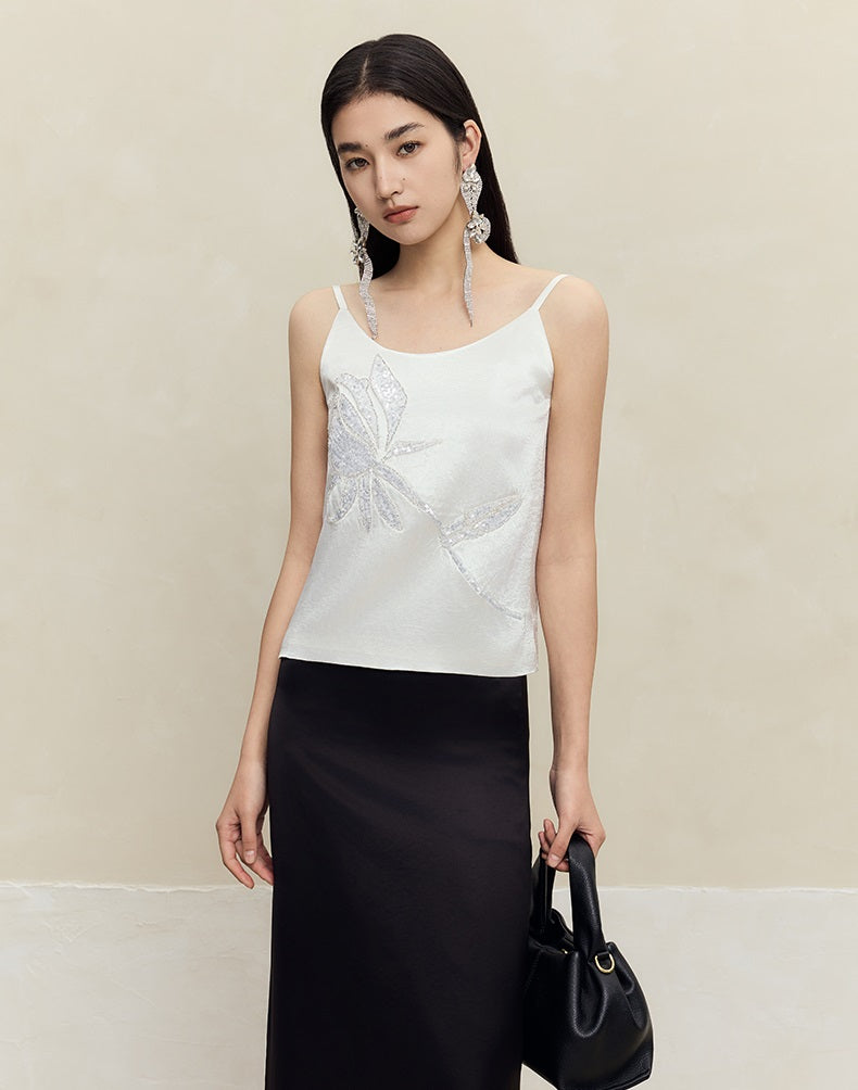 HECO 100% acetate rose embroidered black white camisole - faith.