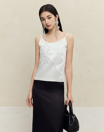 HECO 100% acetate rose embroidered black white camisole - faith.