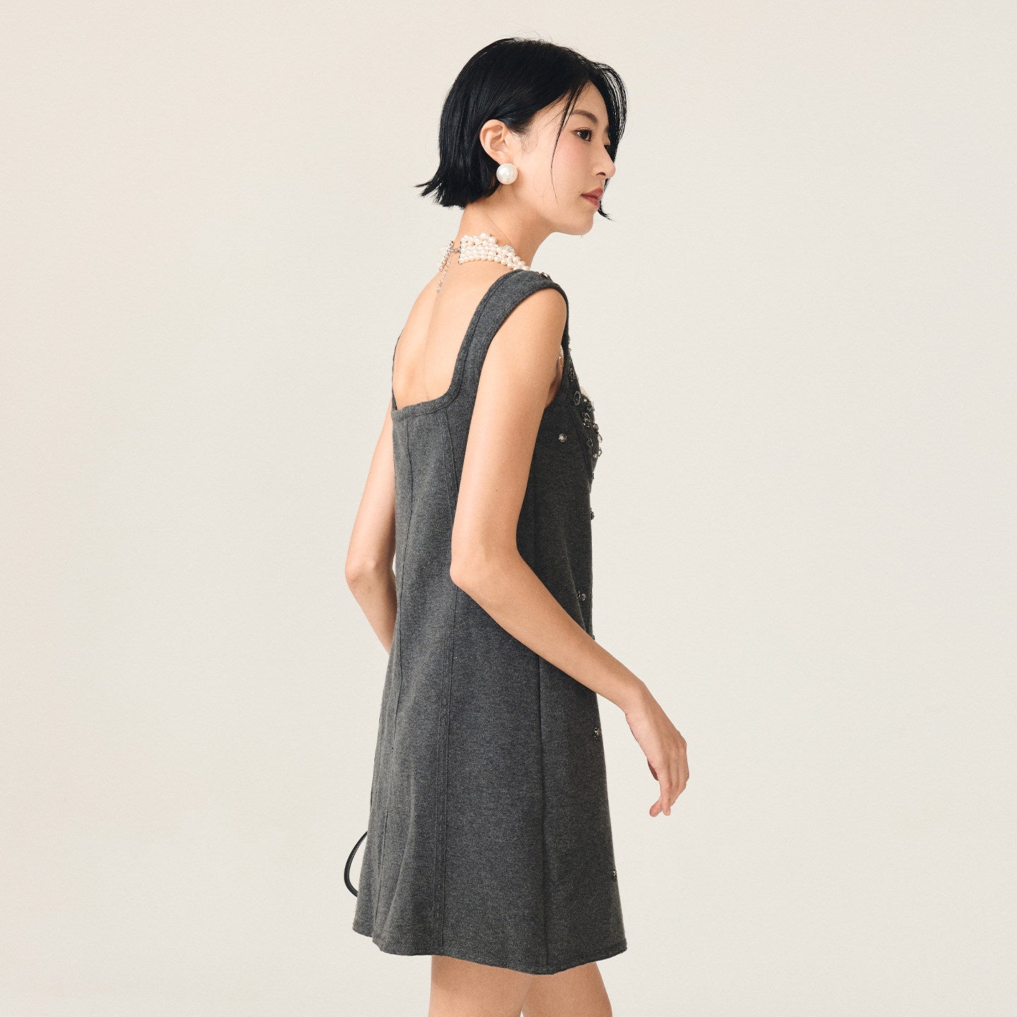 FAME Winter Gray Woolen Micro A line Dress - LANDON