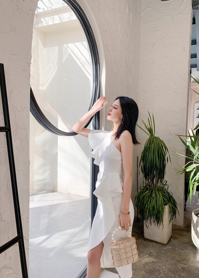 DOLLY Elegant Retro Style Sleeveless Tube Top Long Slit Business Dinner Dress-KIKE