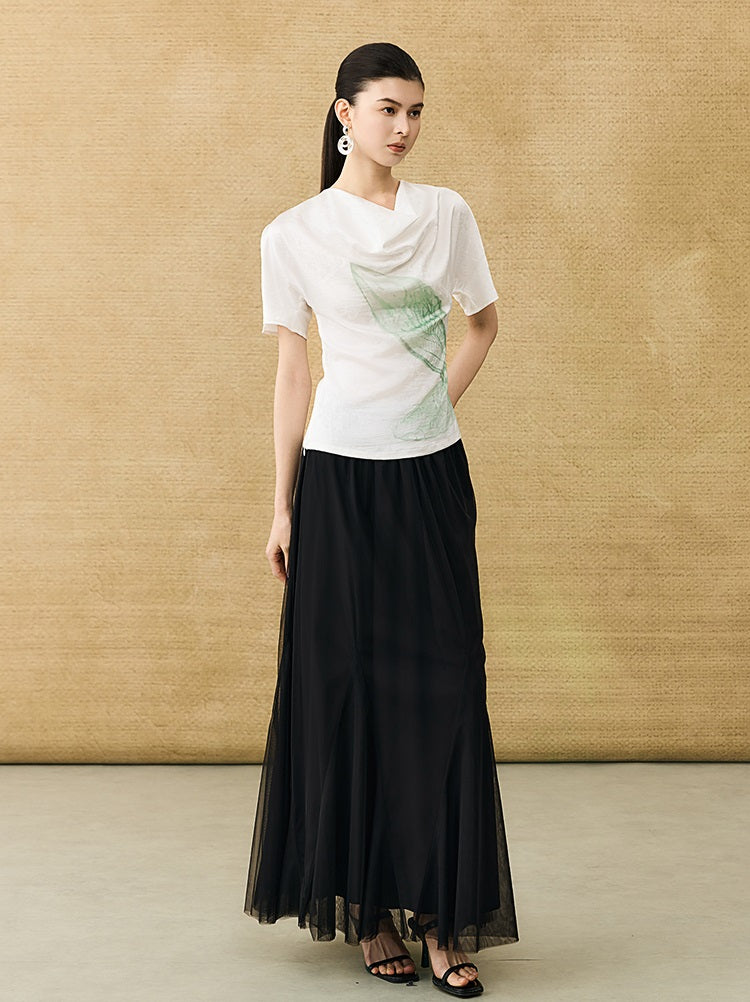 HECO Chinese Art Butterfly Print Swing Neck T-Shirt Waist Slim Top - CONJOR .