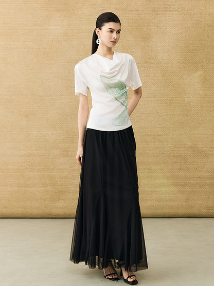 HECO Chinese Art Butterfly Print Swing Neck T-Shirt Waist Slim Top - CONJOR .