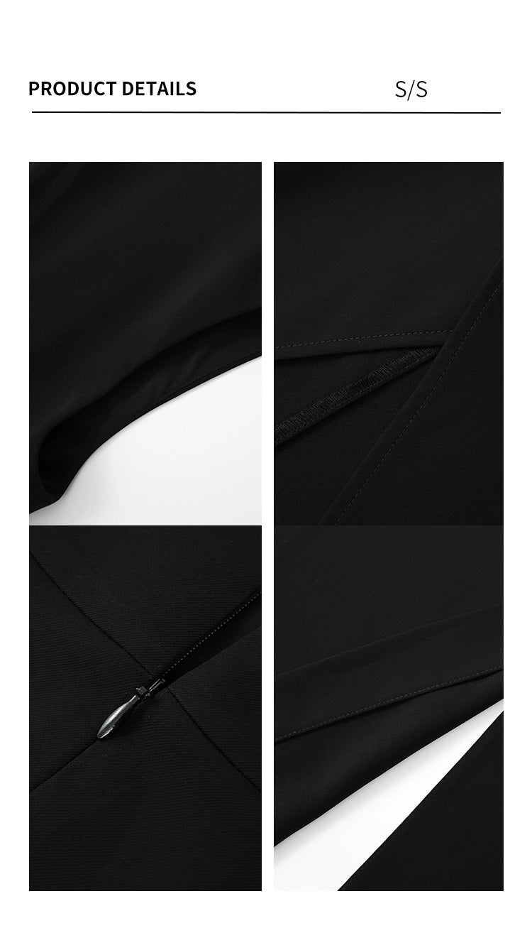Heavy industry beaded tie waist front slit statement elegant lbd long black dress - Iminisa