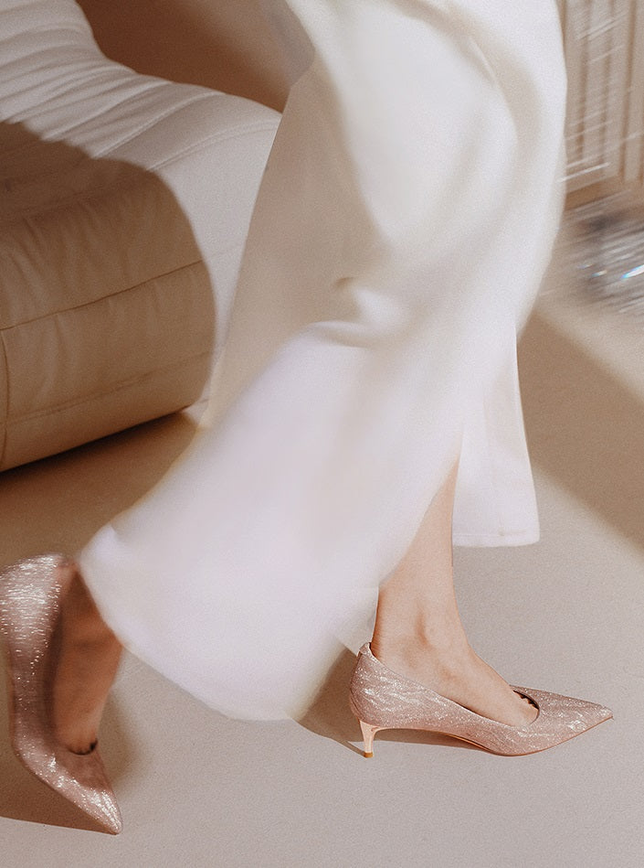 Pjjuu  gold silver stiletto kitten heel Bride Wedding pumps - EVA