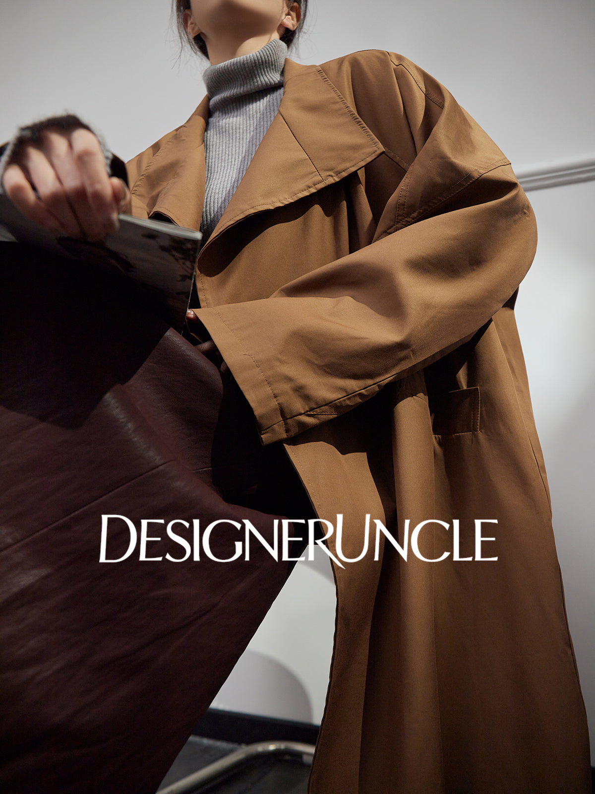 DGU "Luyin" Caramel Coffee Trench Coat Double-breasted Long Versatile High-End Jacket - Philip ?