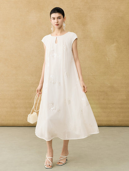 HECO Chinese Style Water Drop Neck Shoulder Embroidered Dress - SWEAT.