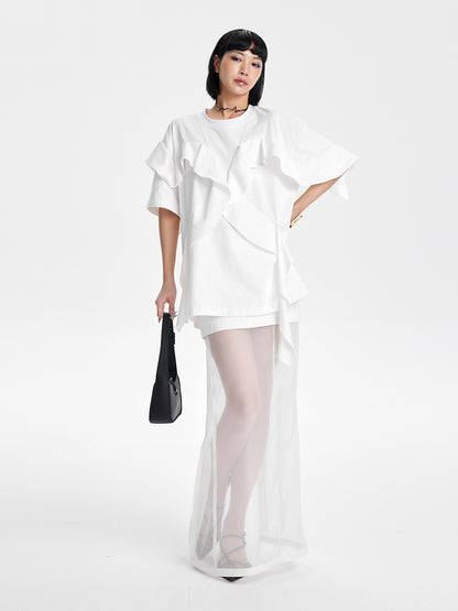 TINY IN ruffled crewneck large dropped shoulders versatile top -SAC