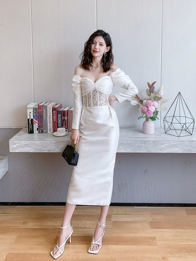 DOLLY Luxury  French Style Off Shoulder Long Sleeve Corset Banquet Dress-JOLIE