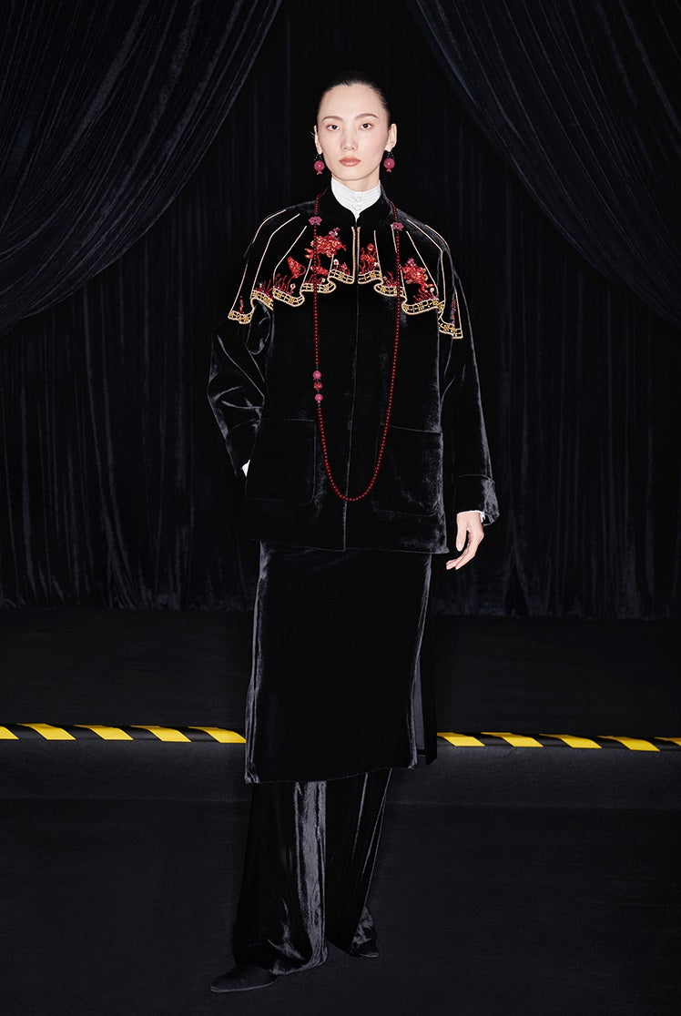 M essential Mackay designer silk velvet two-dimensional fish algae curtain bead jacket - BIDING.