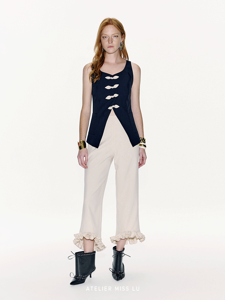 ATELIER MISS LU spring/summer Contrasting Ribbon Waist-cinching Vest - MEGAN.