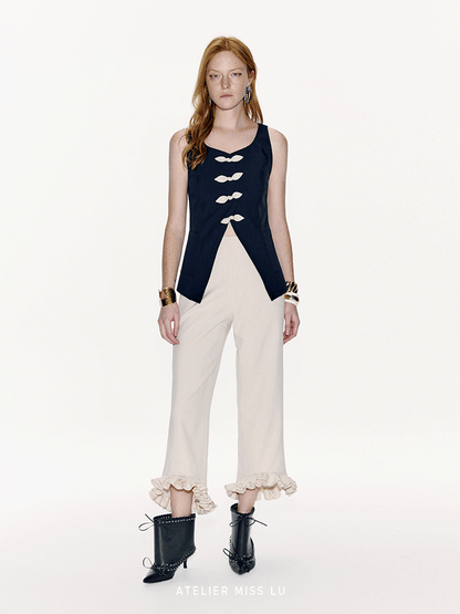 ATELIER MISS LU spring/summer Contrasting Ribbon Waist-cinching Vest - MEGAN.