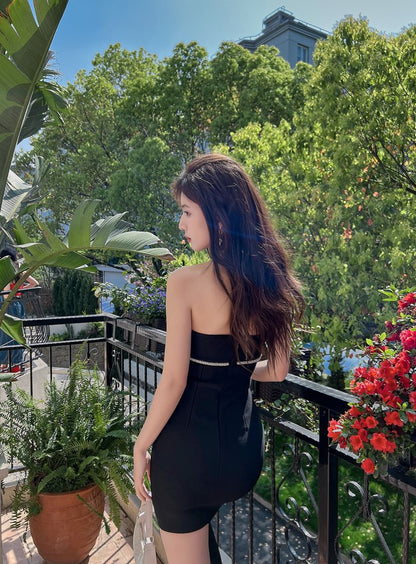 DOLLY High End Sleeveless Rhinestone Halter Neck Slim Fit Short Date Dress-